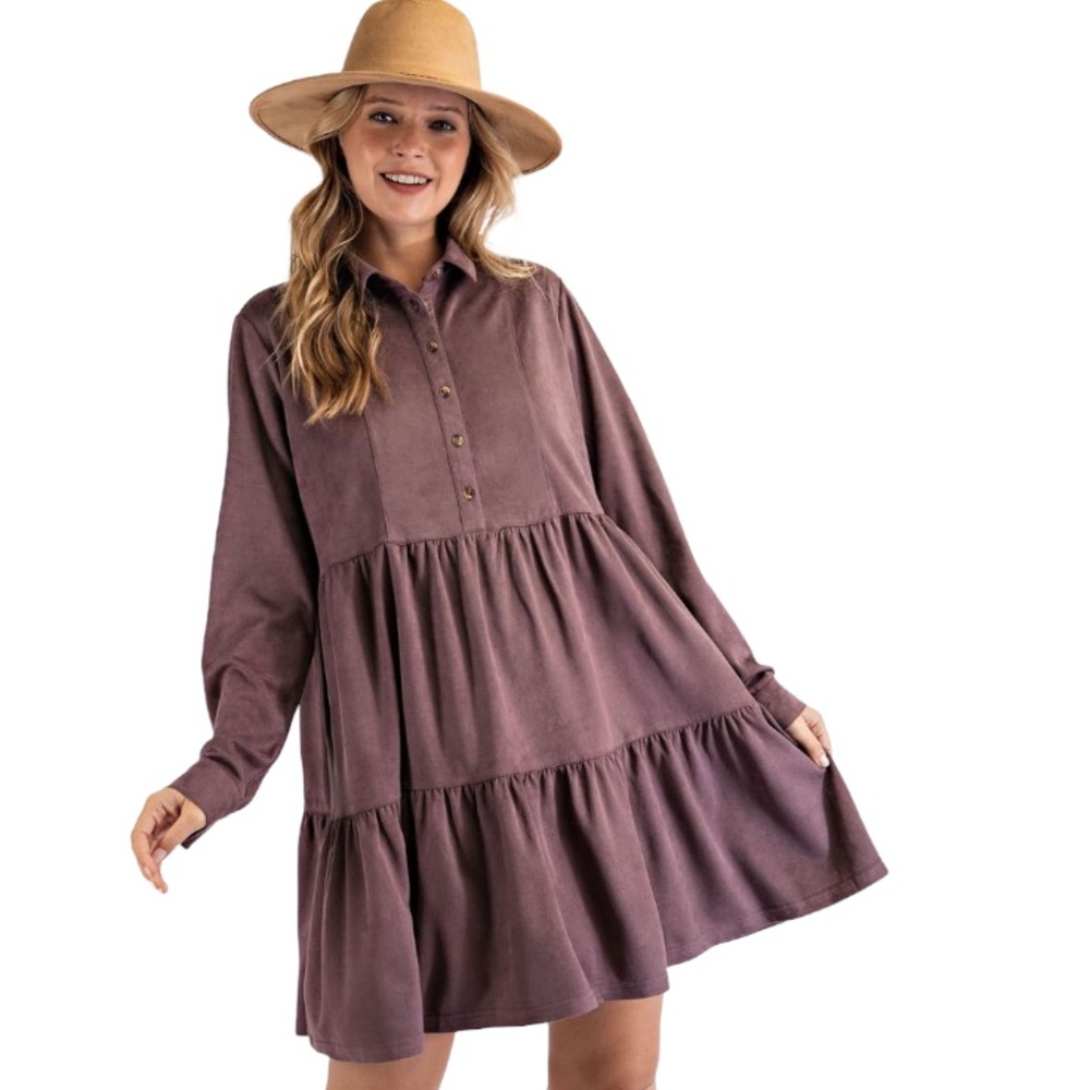 NWT Easel Faux Suede Tiered Ruffled Dress